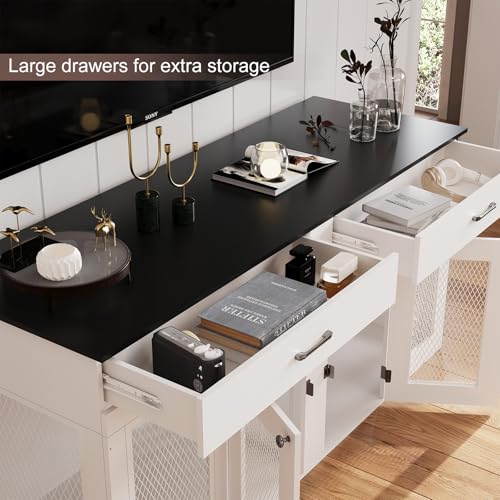 71 Inch Dog Crate Furniture for 2 Dogs, XXL Double Cage with Removable Divider & Large Doors, Heavy Duty Wooden Dog Kennel, Indoor Pet House (Black