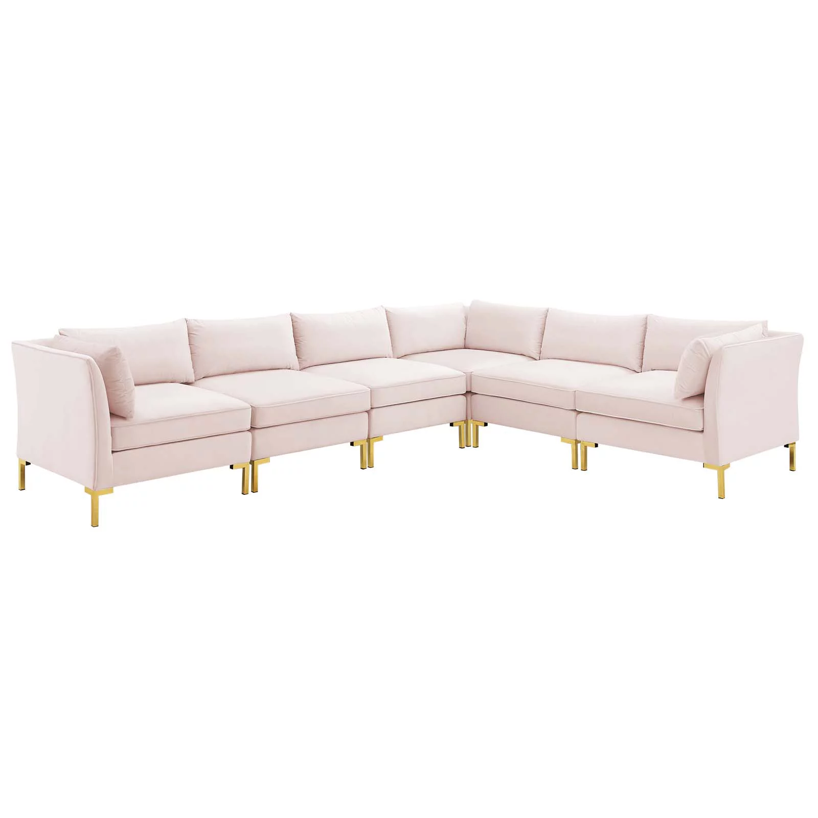 Modway Ardent 6-Piece Performance Velvet Sectional Sofa in Pink
