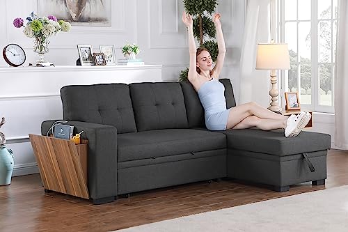 Devion Furniture Regis 4-in-1 Convertible L Shaped Couch with Pull Out Bed and Storage, Sectional Sleeper Sofa with Reversible Chaise for Living Room
