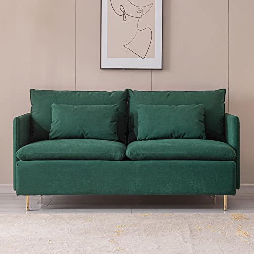 Mid-Century 2-Seat Loveseat Couch, Love Seats Furniture Cotton Linen Fabric and Gold Metal Legs, Small Sofa for Living Room, Bedroom