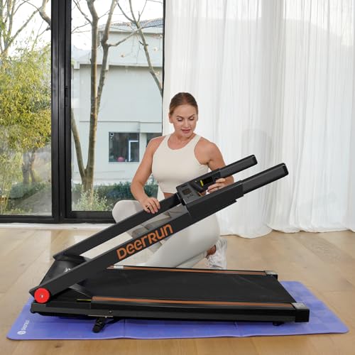 DeerRun Treadmills for Home with Incline and Handles, 3.5 HP Foldable Treadmill 350 LBS Weight Capacity for Small Spaces
