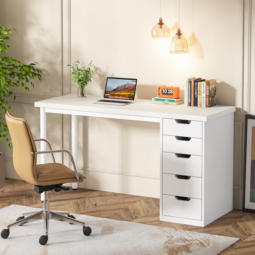 Tribesigns 47 inches Vanity Desk with 5 Drawers, Rustic Brown Makeup Vanity Table Dressing Table with Storage, Modern Simple Computer Desk for Women