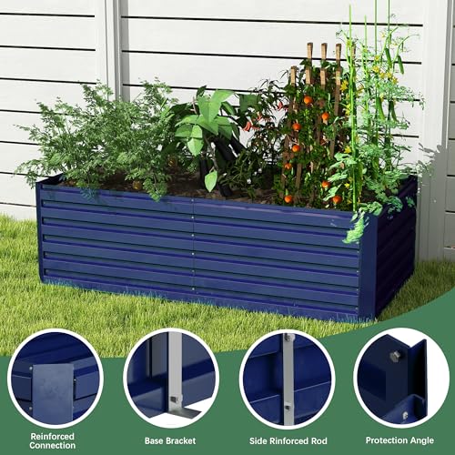 FOOWIN 2pcs 8x4x2ft Galvanized Raised Garden Bed, Planter Raised Garden Boxes Outdoor, Large Metal Raised Beds for Gardening