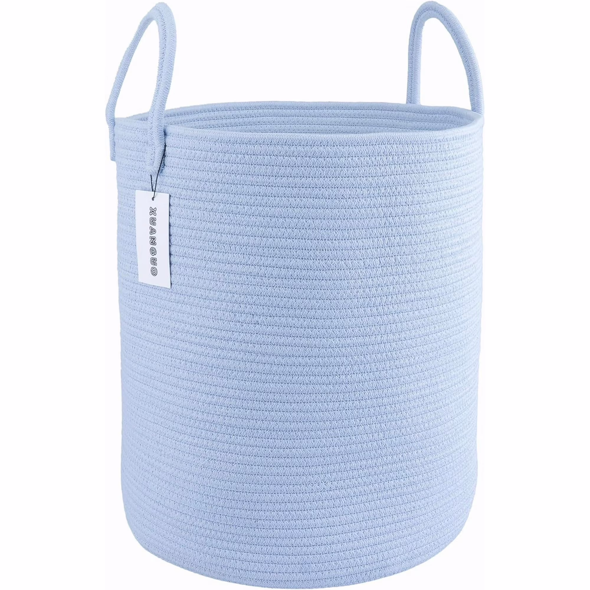 WarmHaven Cotton Rope Laundry Basket Hamper for Clothes Woven Storage Basket for Living Room Bedroom Boho Tall Rope Baskets for Blanket Toys Pillow