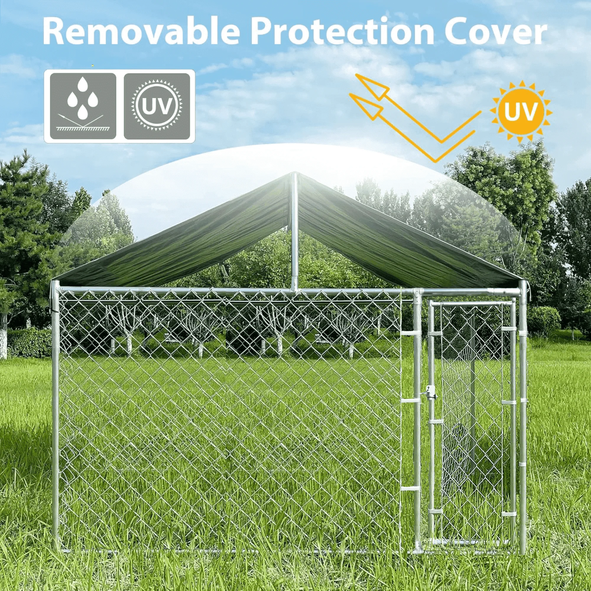 HITTITE Large Outdoor Dog Kennel with Waterproof UV-Resistant Cover and Secure Lock