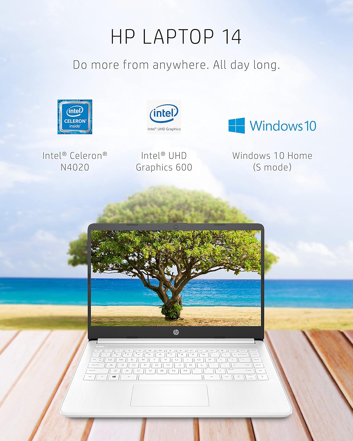 HP 14 Laptop, Intel Celeron N4020, 4 GB RAM, 64 GB Storage, 14-inch Micro-edge HD Display, Windows 10 Home, Thin & Portable, 4K Graphics