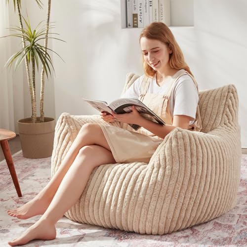 Giant Bean Bag Chairs for Adults with Filling Plush Fluffy Bean Bag Chairs for Teens with Armrests Comfy BeanBag Lazy Couch Sofa Chair for Bedroom