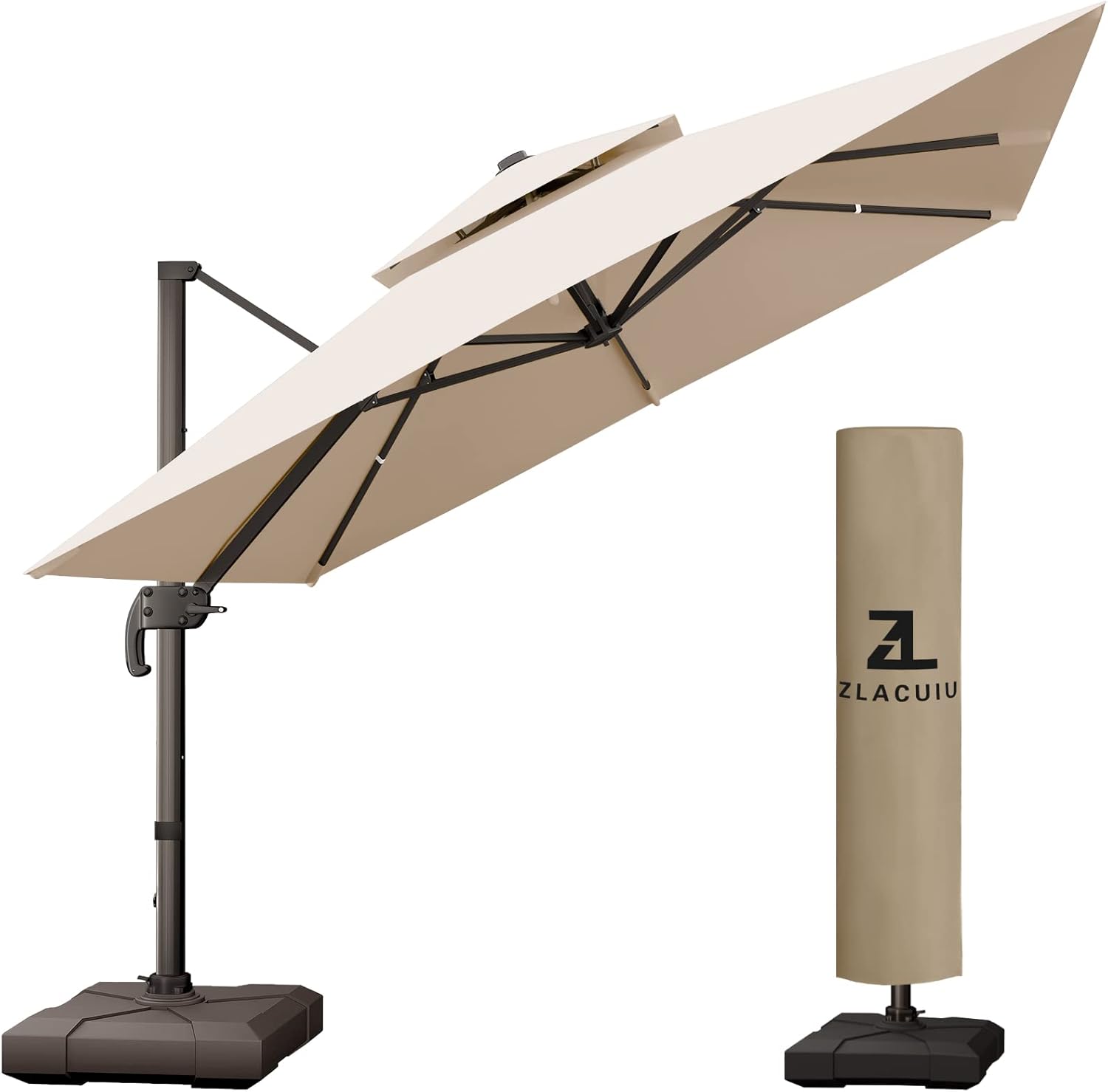 ZLACUIU 10FT Offset Patio Umbrella Large Sun Rectangular Outdoor Outside Cantilever Heavy Duty Top Deluxe Square Patio Umbrella 360&deg