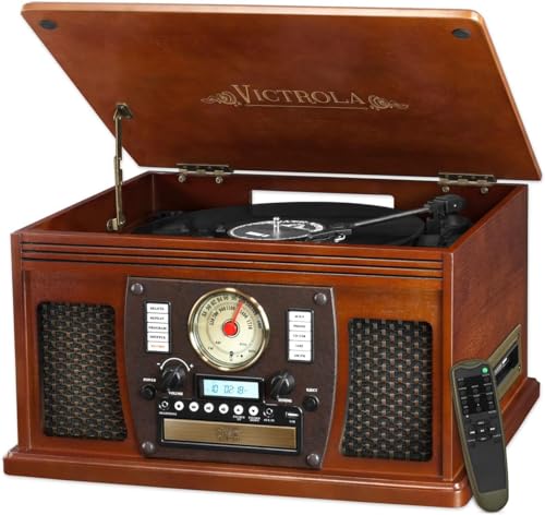 Victrola Navigator 8-in-1 Bluetooth Record Player with Built-in Speakers– 3 Speed Turntable, CD Player, Cassette, FM Radio, USB, RCA Out