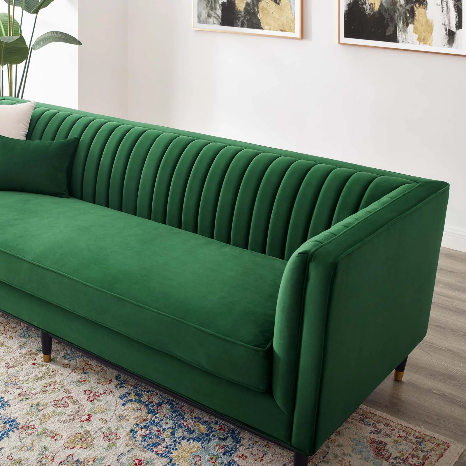 Modway Devote Channel Tufted Performance Velvet Sofa in Emerald