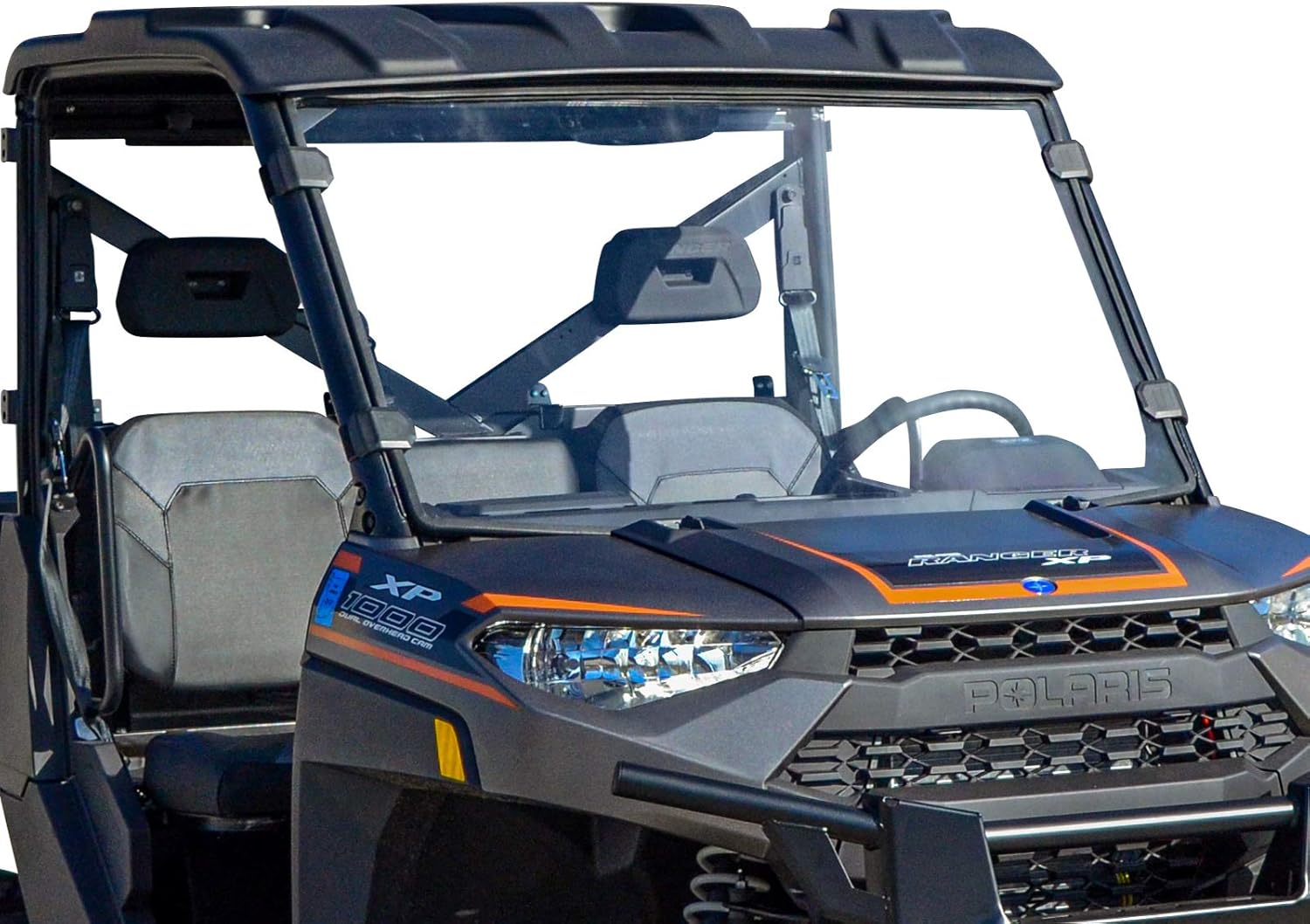 SuperATV Clear Scratch Resistant Full Windshield for Polaris Ranger XP 1000 / Crew (See Fitment) | 1/4 Polycarbonate | Protects Against Debris | Mud