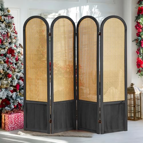 5.9 Ft Tall Hand-Woven Rattan Room Divider 3 Panels, Wood Room Divider Panel, Folding Screen Divider Wall, Wall Divider for Room Separation