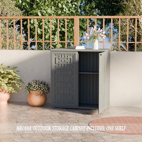 Outdoor Storage Cabinet Waterproof with Shelf,Resin Storage Sheds Outdoor Cabinets for tub towels/chemicals/grill items/Patio/Garden/Backyard