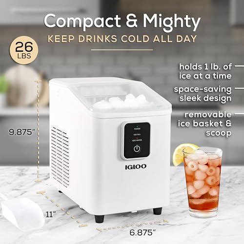 Igloo Electric Countertop Ice Maker Machine - Automatic and Portable - 33 Pounds in 24 Hours - Icecube Maker - Plastic Scoop and Basket