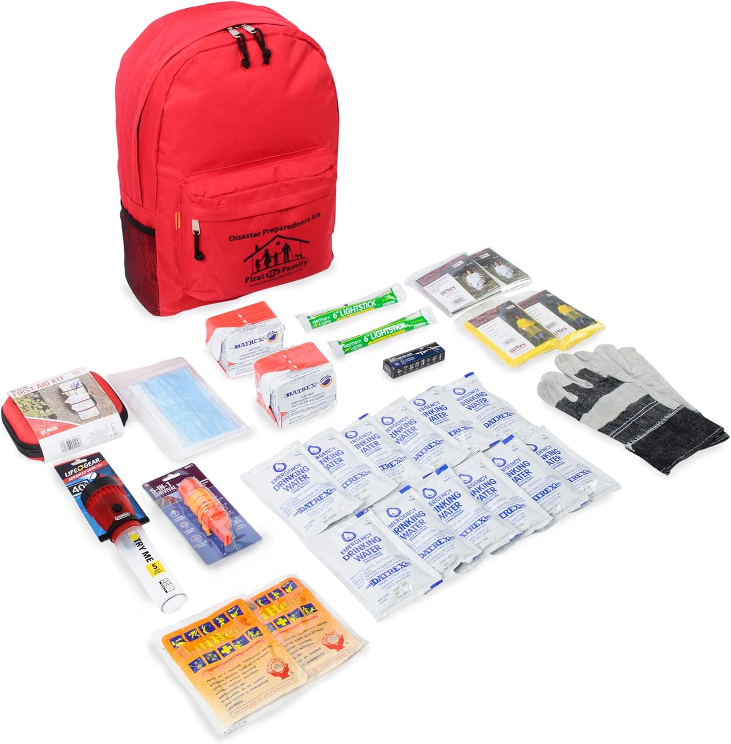 First My Family All-in-One 2 Person, 72 Hour Emergency Survival Kit for Fires, Earthquakes, Hurricanes, Floods, Tsunami and Other Disasters