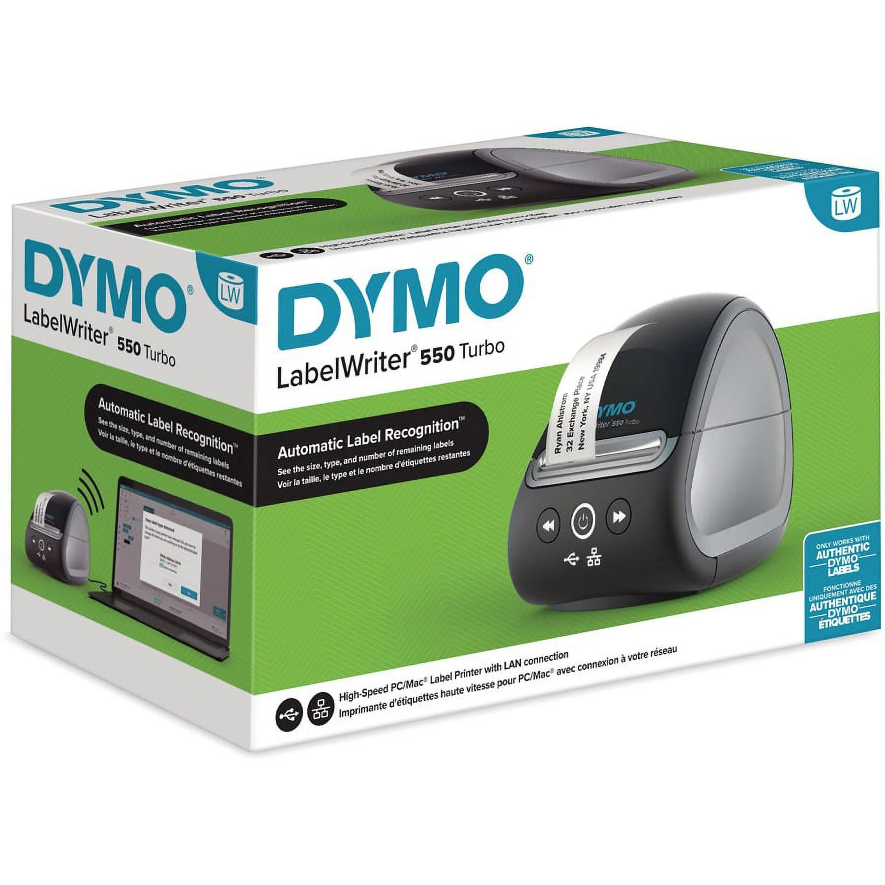 Dymo Labelwriter 550 Direct Thermal Printer - Monochrome - Label Print - Ethernet - Usb - Yes - Black - 2.20" Print Width - 1.5 Lps Mono - 300 Dpi