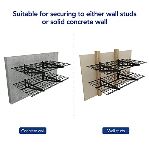 FLEXIMOUNTS 2-Pack 2x6ft Garage Shelving 24-inch-by-72-inch Wall Shelf Garage Storage Rack Floating Shelves, Black