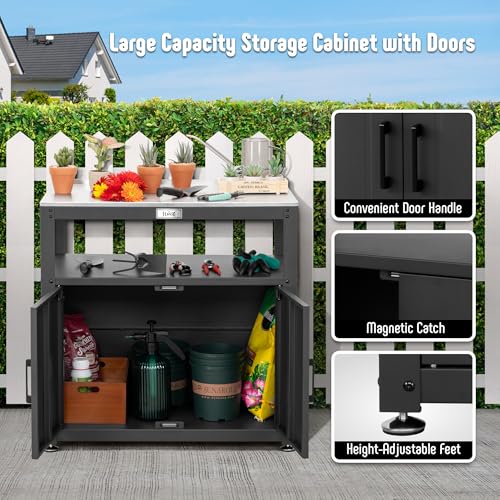 Garden Potting Bench with Storage Cabinet,Outdoor Gardening Table & Work Bench for Plants, Horticulture