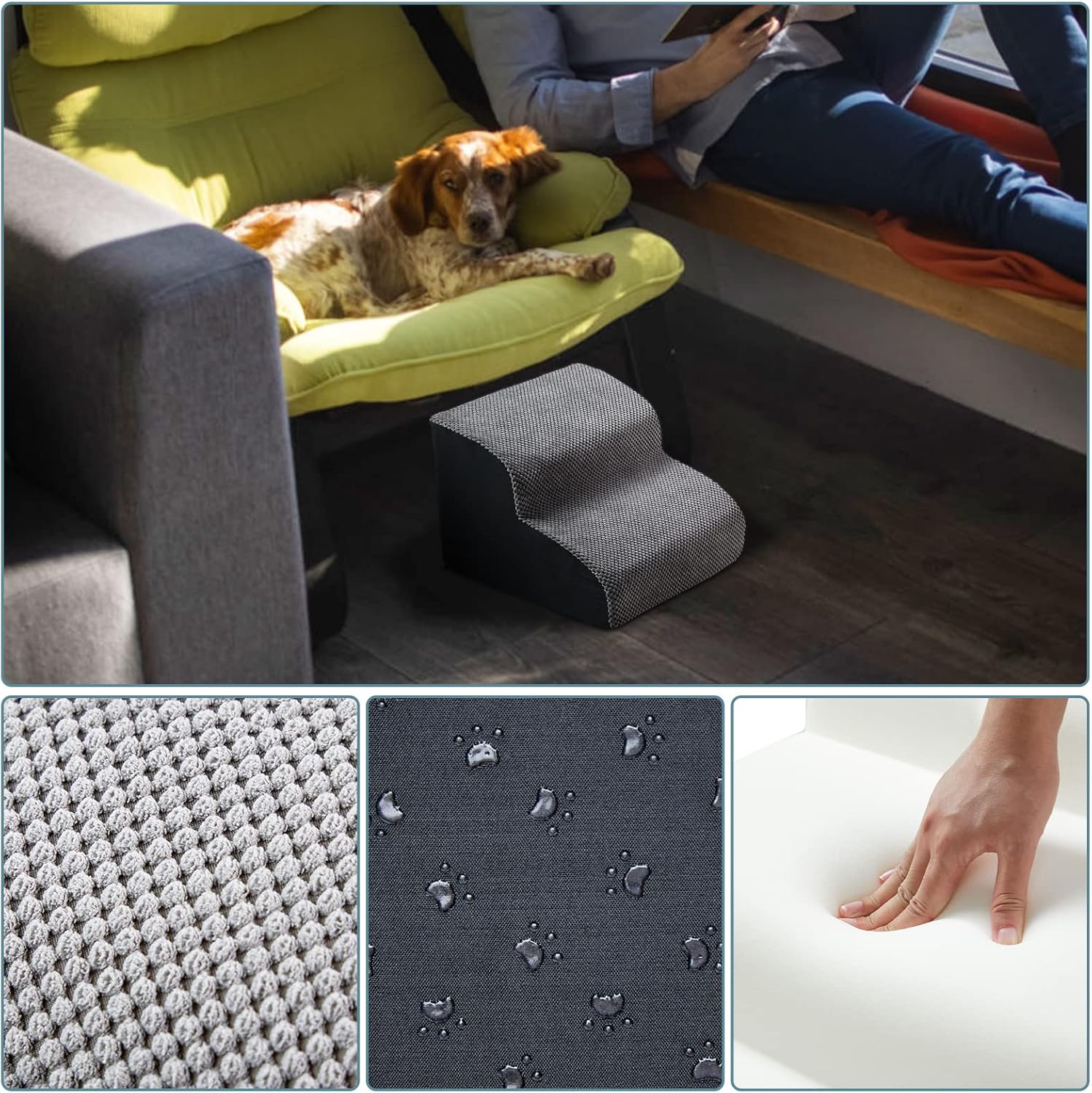 INRLKIT Dog Stairs 4 Tiers Foam Dog Ramps/Steps, Puppy Climbing Ladder Pet Ramp Stairs Step Sofa Bed Ladder for Puppies Small Medium Dogs/Cats