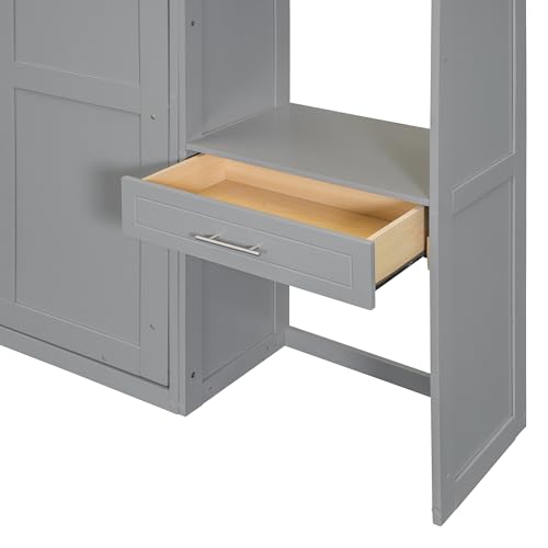 Polibi Full Size Wall Murphy Bed with Built-in Desk & Shelves - Multi-Functional Wall Bed for Small Apartments, 3 Storage Cabinets
