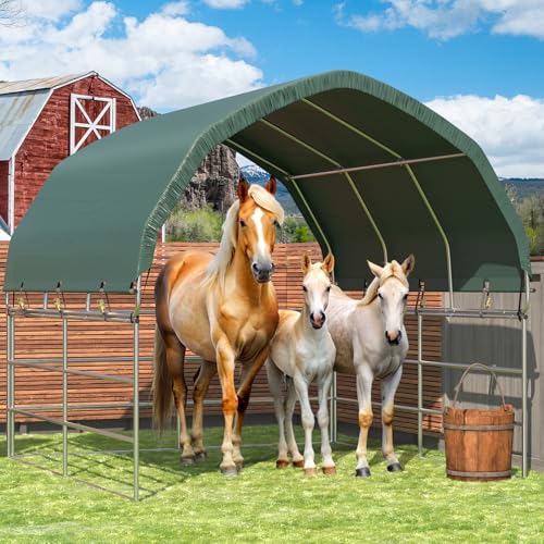 YOLENY Corral Shelter (Green, 12'x12'), Heavy Duty Round Style Canopy, Waterproof and UV Treated Universal Cover