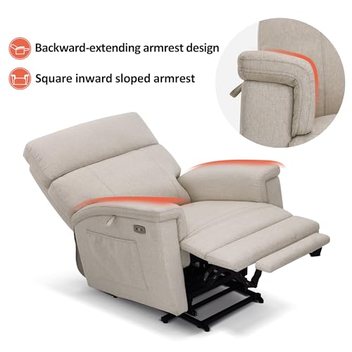 MCombo Power Lift Recliner Chair with Massage and Dual Heating, Adjustable Headrest, Extended Footrest for Elderly People, Fabric R7605 (Dark Grey)
