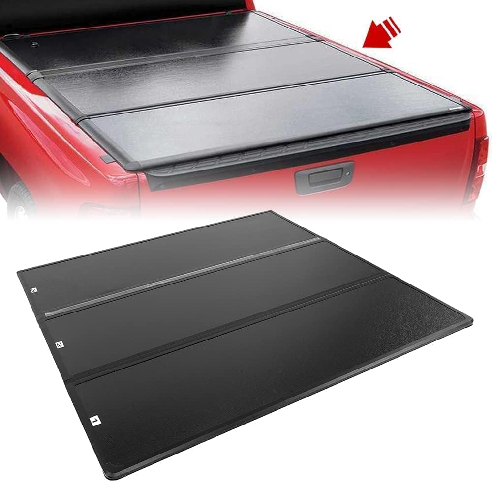 Kojem 5.5ft Hard Tri-Fold Truck Bed Tonneau Cover Compatible with 2015-2021 Ford F150 Super Crew Cab Hard Folding Pickup Truck Tonneau Cover