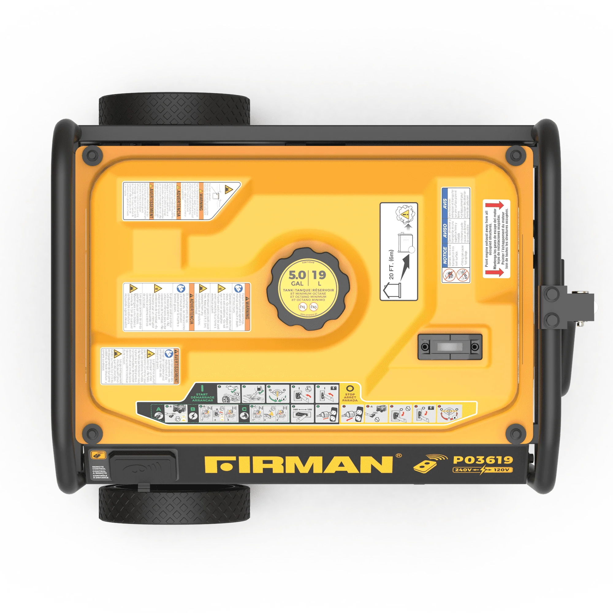 FIRMAN P03619 4550/3650 Watt 30A 120/240V Remote Start Gas Portable Generator cETL Certified With Wheel Kit