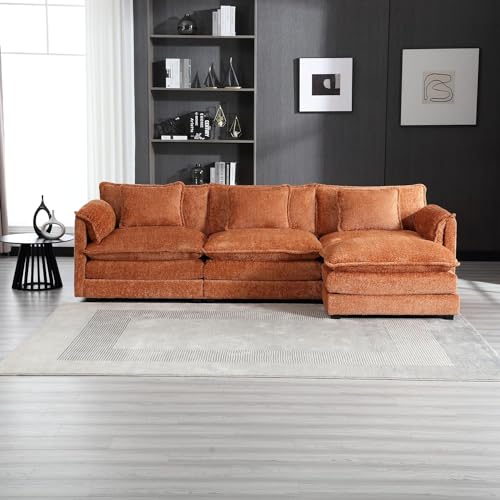 U-Shaped Oversized Chenille Upholstered Modular Sectional Sofa Modern Deep Seat Reversible Chaises Cloud Couch Convertible Living Room Sleeper