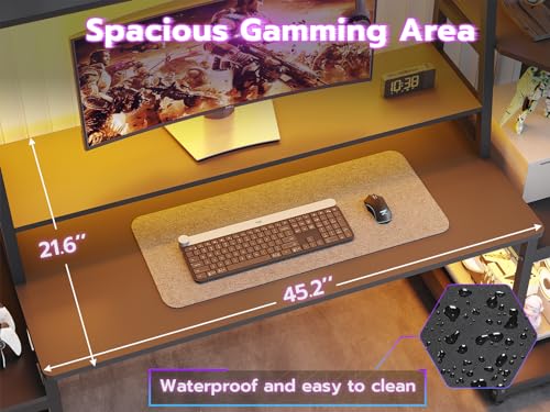 SEDETA Gaming Desk 78.8'' with LED Lights, Hutch and Storage Shelves, Computer Desk with Monitor Stand, Large PC Gamer Desk Workstation