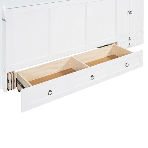 Queen Size Murphy Bed Wall Bed, Solid Pine Murphy Bed Chest Cube Cabinet Bed with USB, Charging Station