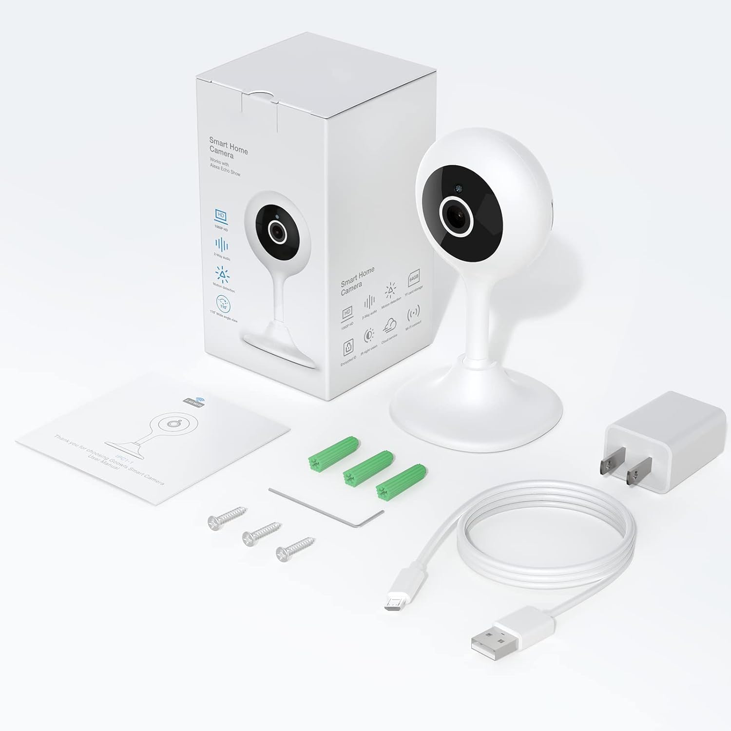 WiFi Camera Indoor, 1080P HD Smart Security Camera with &Night Vision, Motion Detection, Two-Way Audio, Nanny for Baby/Elder/Pet