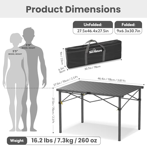 Portable Outdoor Camping Table Large for 2-6 Person - Foldable Camp Table with Aluminum Roll-Up Top & Carry Bag for BBQ, Tailgating, Backyard