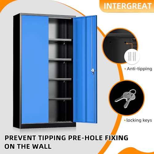 INTERGREAT Metal Storage Cabinets 72” Black Garage Steel Storage Cabinet with Doors and Shelves, Metal Tool Cabinet