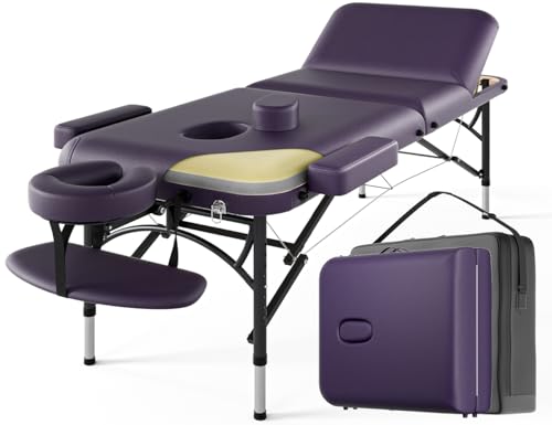 Professional Massage Table Portable 3 Fold Premium Memory Foam Aluminium Leg Hold Up to 1100LBS 8 Heights Adjustable with Carrying Bag Black