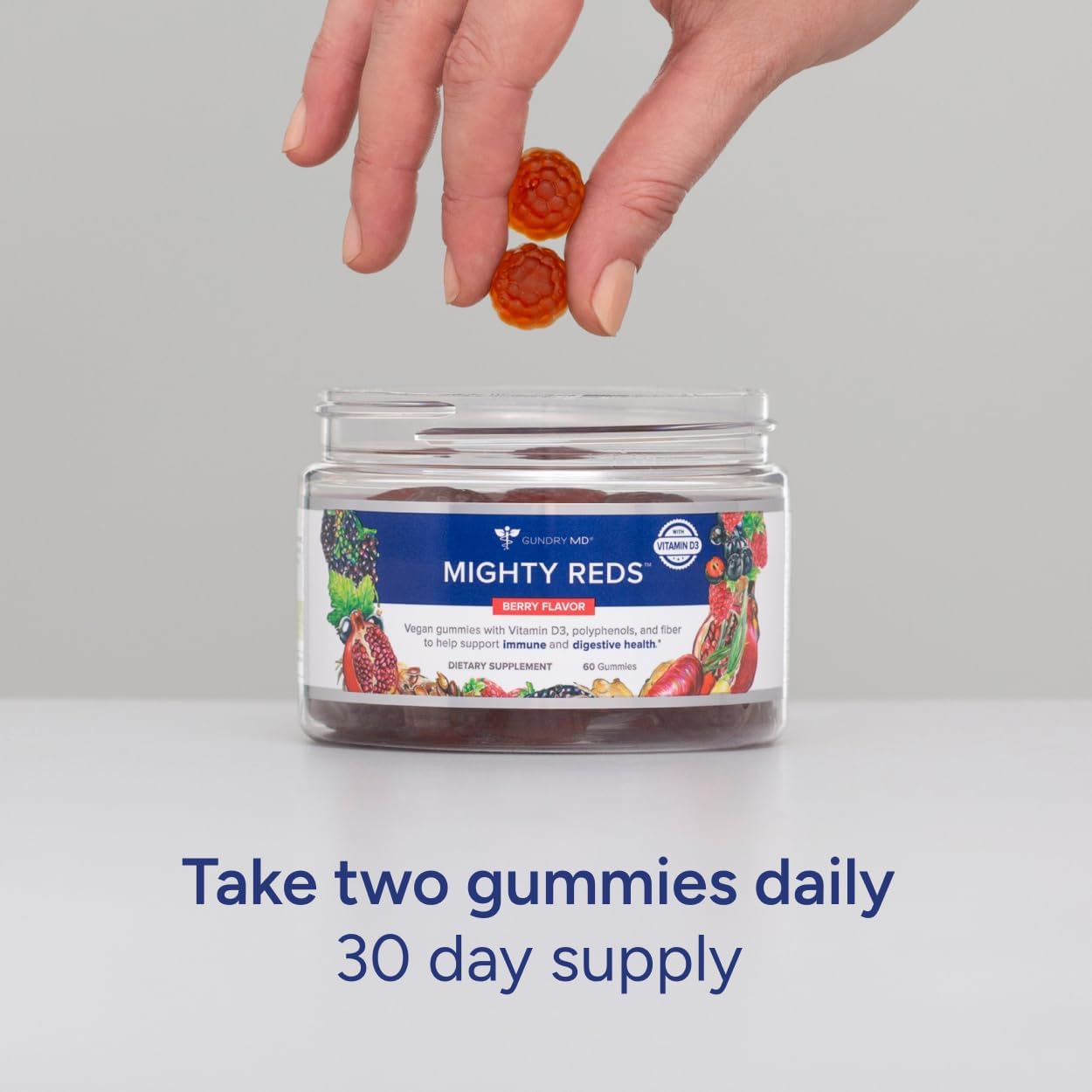 Gundry MD Mighty Reds Gummies, Gluten Free Soy Free Multivitamin Supplement Chews with Polyphenols, Antioxidants, Prebiotic Fiber, and Vitamin D