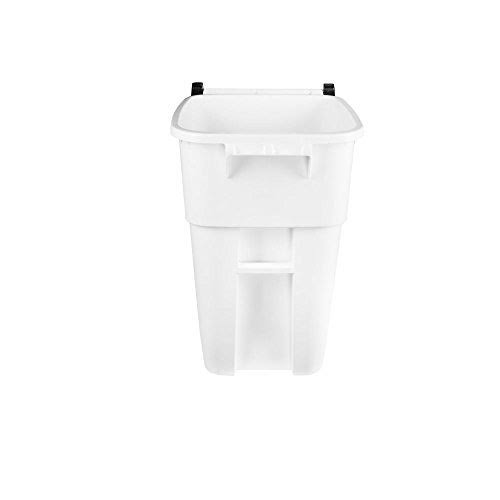 Rubbermaid 1829410 Brute 50 Gallon White Rollout Trash Container with Lid