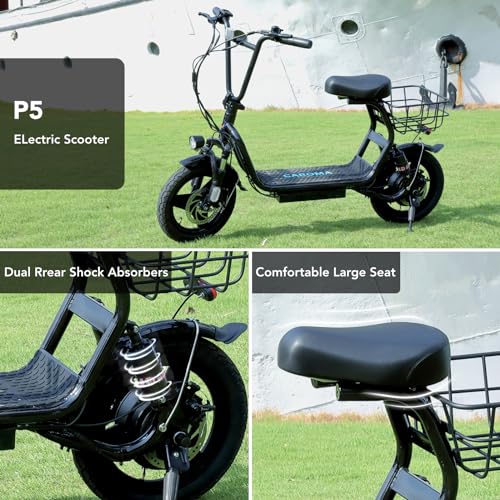 Caroma 500W/800W/1200W Electric Scooter with Seat, 14" Fat Tire Electric Scooter Adults, Max 15/25/30Miles Ranges, Top Speed 20mph