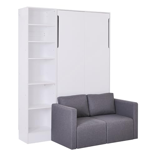 Ball & Cast Murphy Bed Wall Bed Queen Size with Cushion,Sofa Platform Bedfram Chest can be Folded,Wood Folding Hideaway w/Slat Support