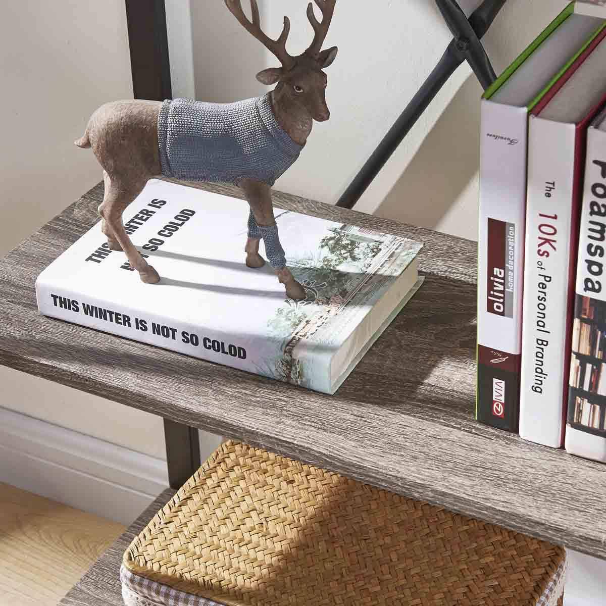 Bon Augure 4-Shelf Open Narrow Bookshelf, Vintage Industrial Bookcase, Rustic Wood and Metal Shelf, Dark Oak