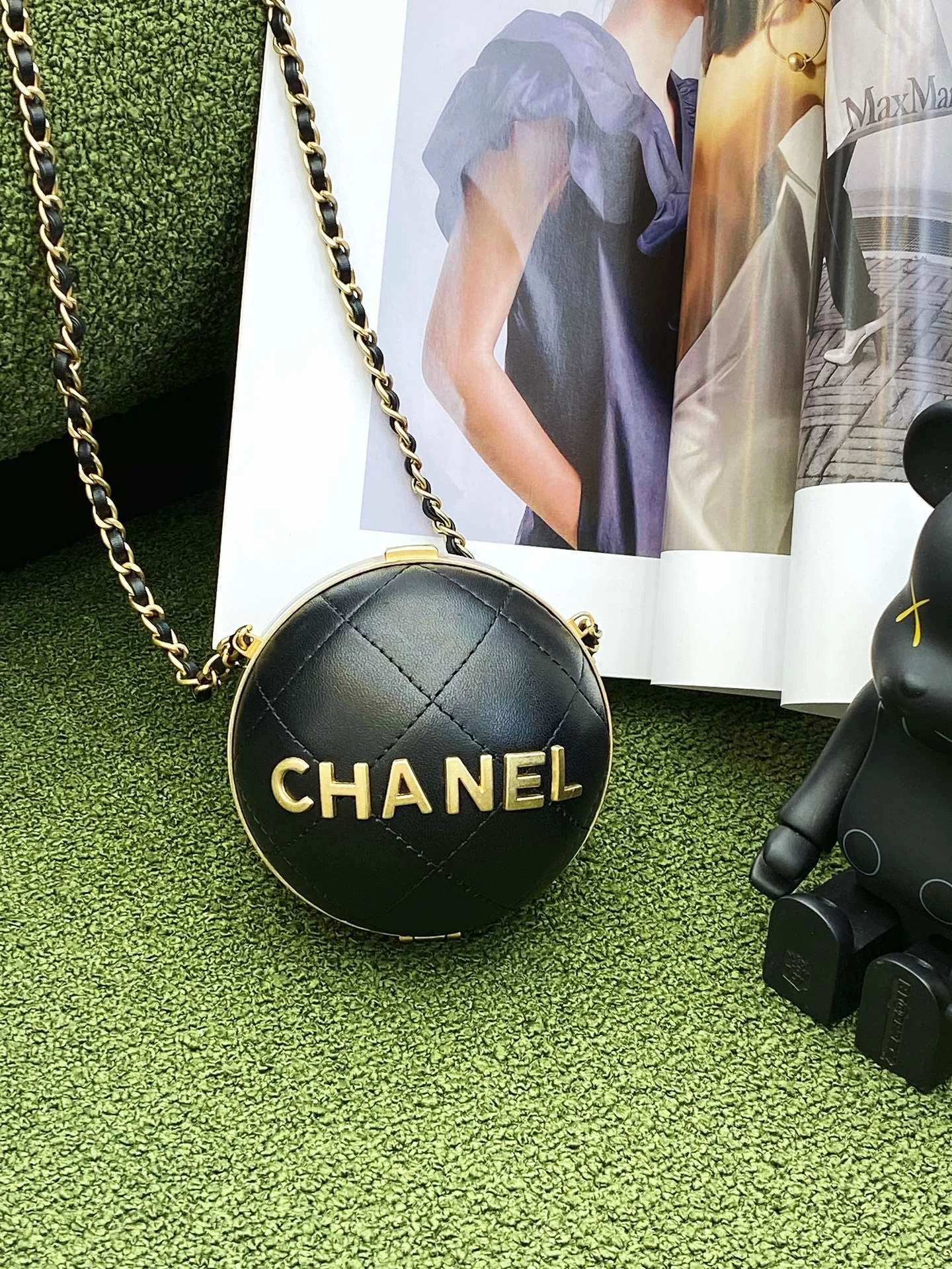 Chanel Ball Bag Black and Gold Chain Bag For Women 8cm/3.15in