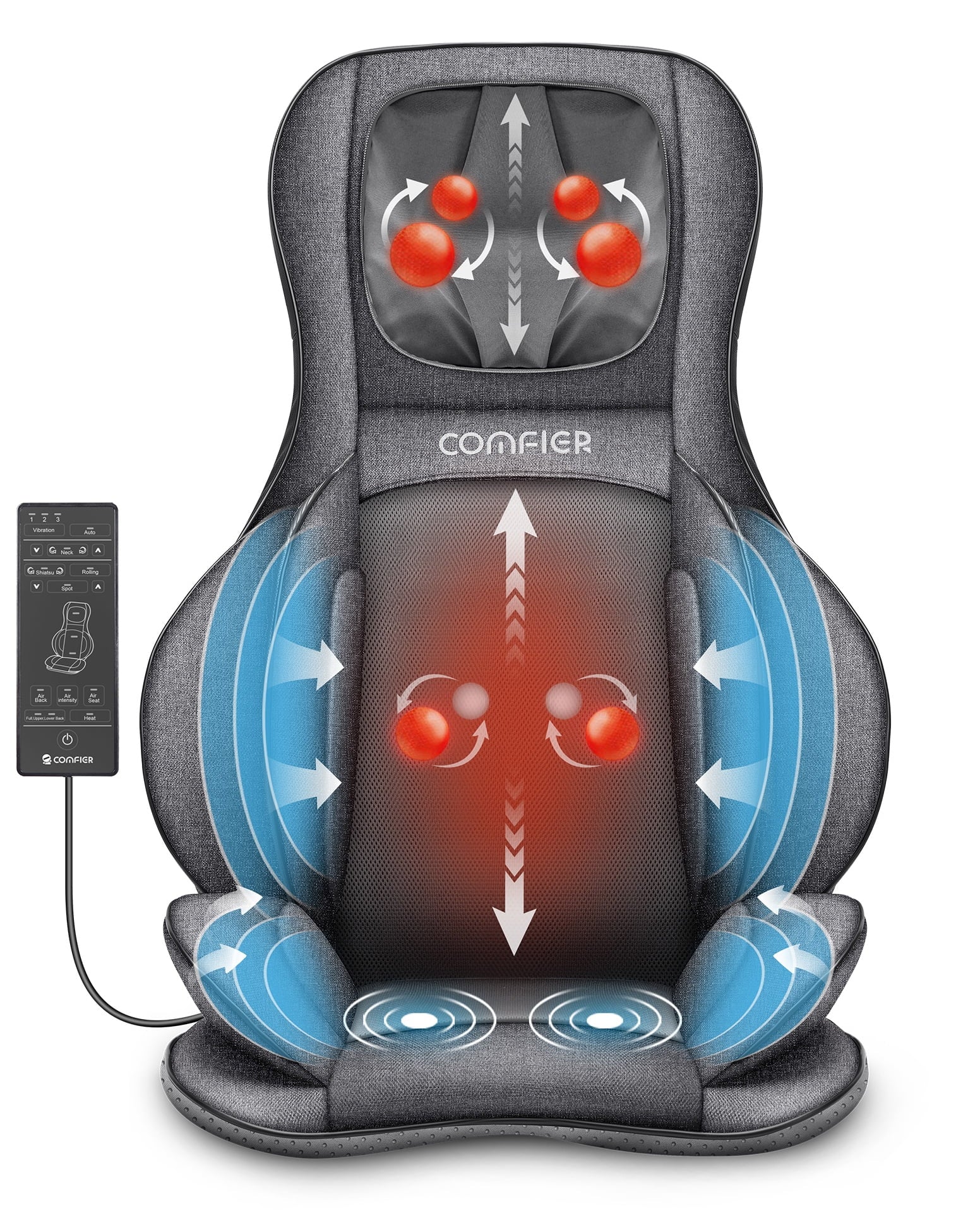 Comfier Neck Back Massager with Heat, Electric Kneading Massage Chair Pad, Air Compression Seat Cushion Massagers