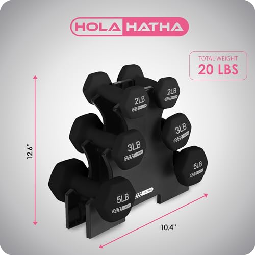 HolaHatha Neoprene Dumbbell Free Hand Weight Set with Rack, Ideal for Home Exercises to Gain Tone and Definition