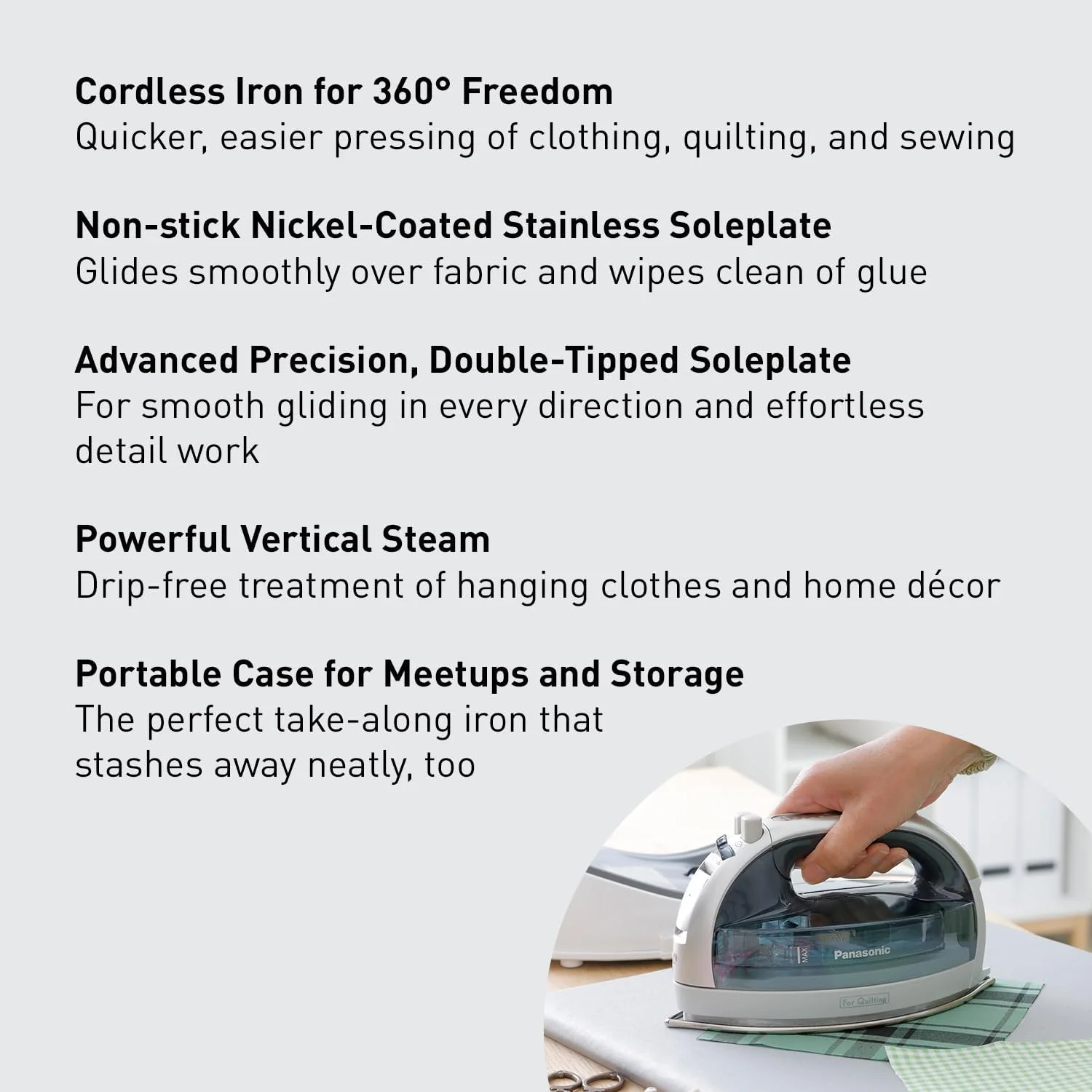 WAGEE Cordless Iron, Portable 360-Degree Freestyle Dry/Steam Iron with Precision Tips and Stainless Steel Soleplate, Anti-Calc and Anti-Drip