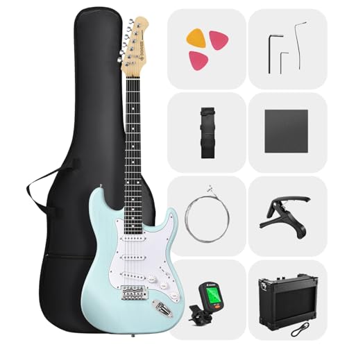 DONNER DST-80 Electric Guitar 39” Beginner Electric Guitar Kit with Amp, Classic SSS Pickup Complete with Gig Bag, Tuner, Capo, Strap, Picks