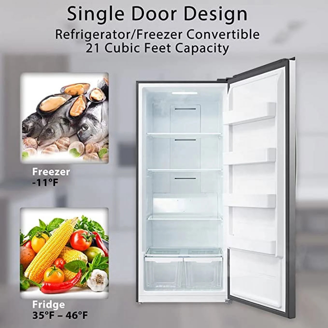 Smad 21 Cu.ft. Upright Convertible Freezer/Refrigerator, Quick Freeze for Garage, Kitchen, Home - Radiant Selections