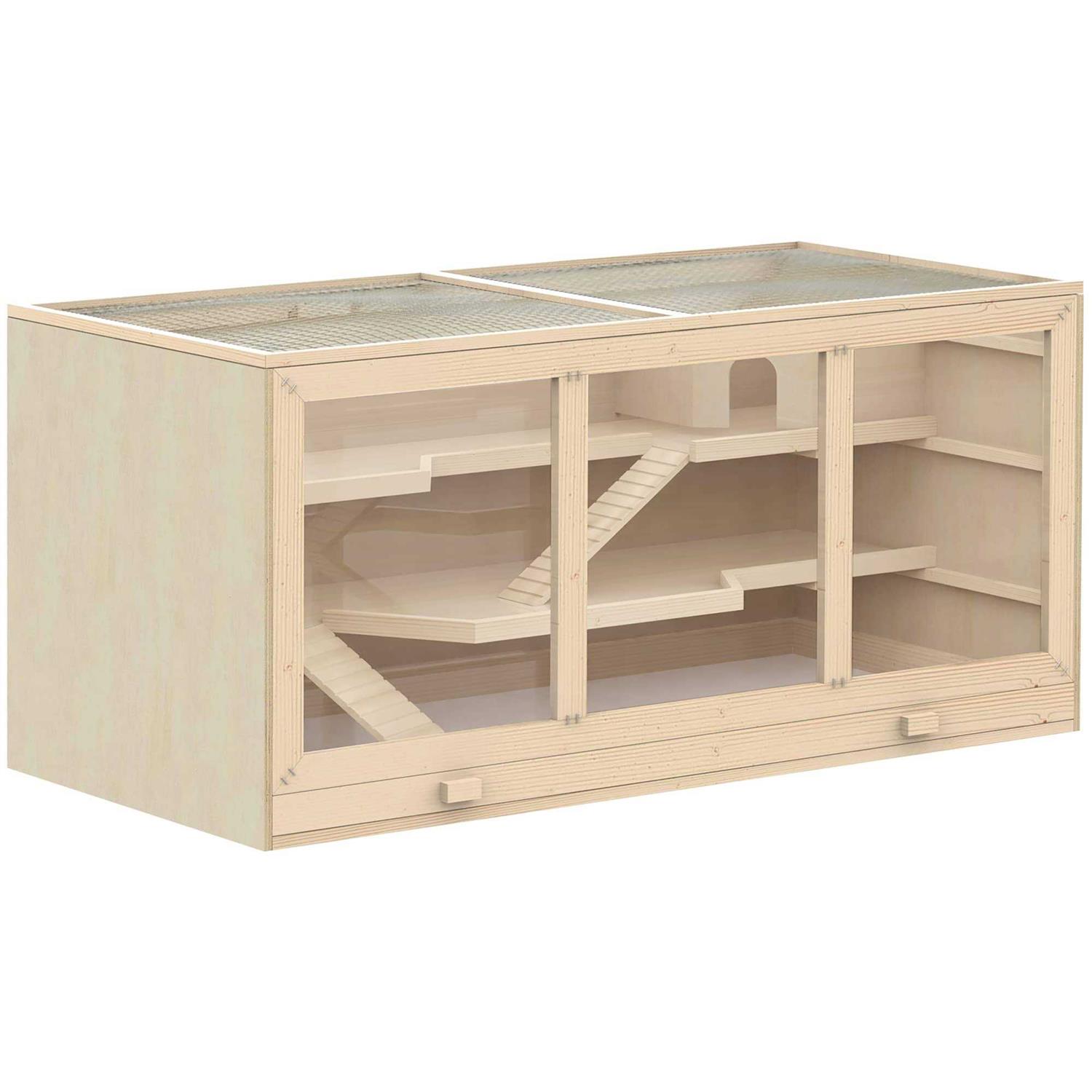 PawHut Extra Large Wooden Hamster Cage, Gerbil Cage, and Other Small Animal Habitat