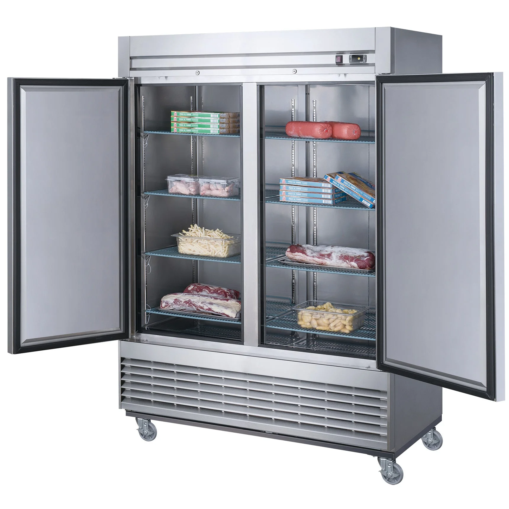 55 in. Auto-Defrost Two Door Commercial Upright Reach-in Freezer in Stainless Steel 40.7 Cu. Ft.