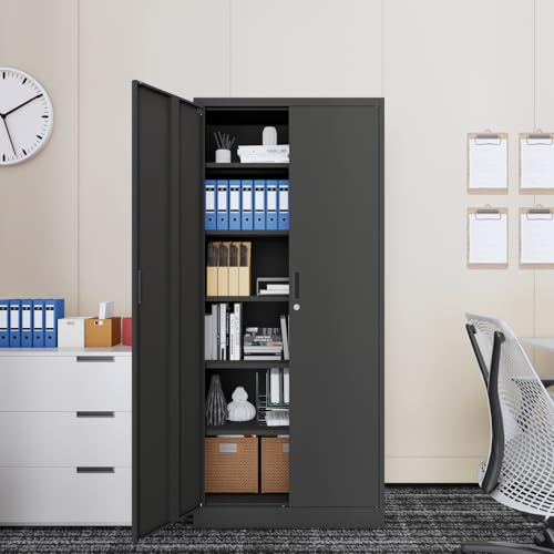 Metal Storage Cabinet with 2 Doors and 5 Adjustable Shelves