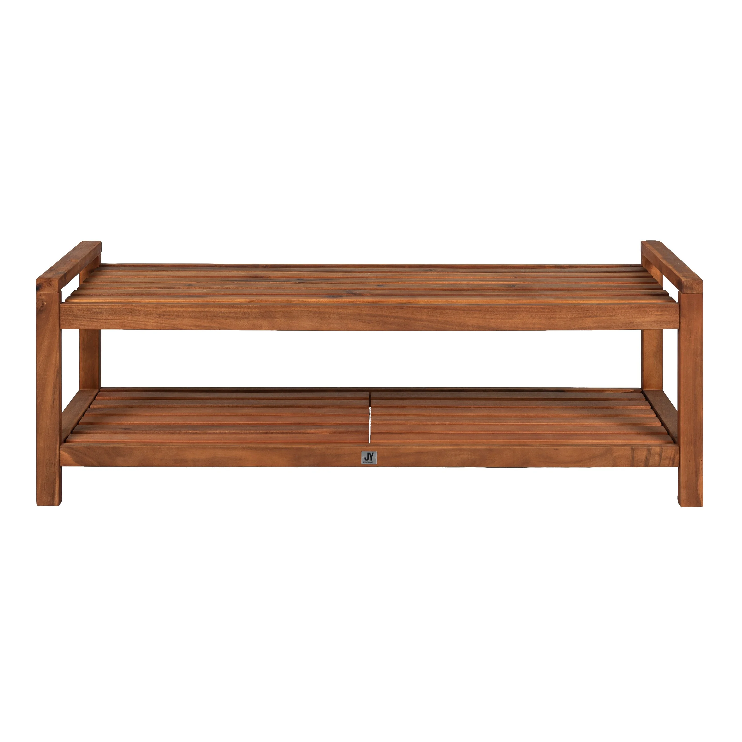 JONATHAN Y Lutyens 50.8" 3-Seat Mid-Century Modern 600-Lbs Support Acacia Wood Slat Outdoor Garden Patio Bench, Teak, by